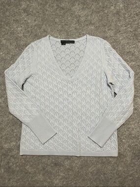 360 Cashmere Pale Blue Pointelle V-Neck Sweater